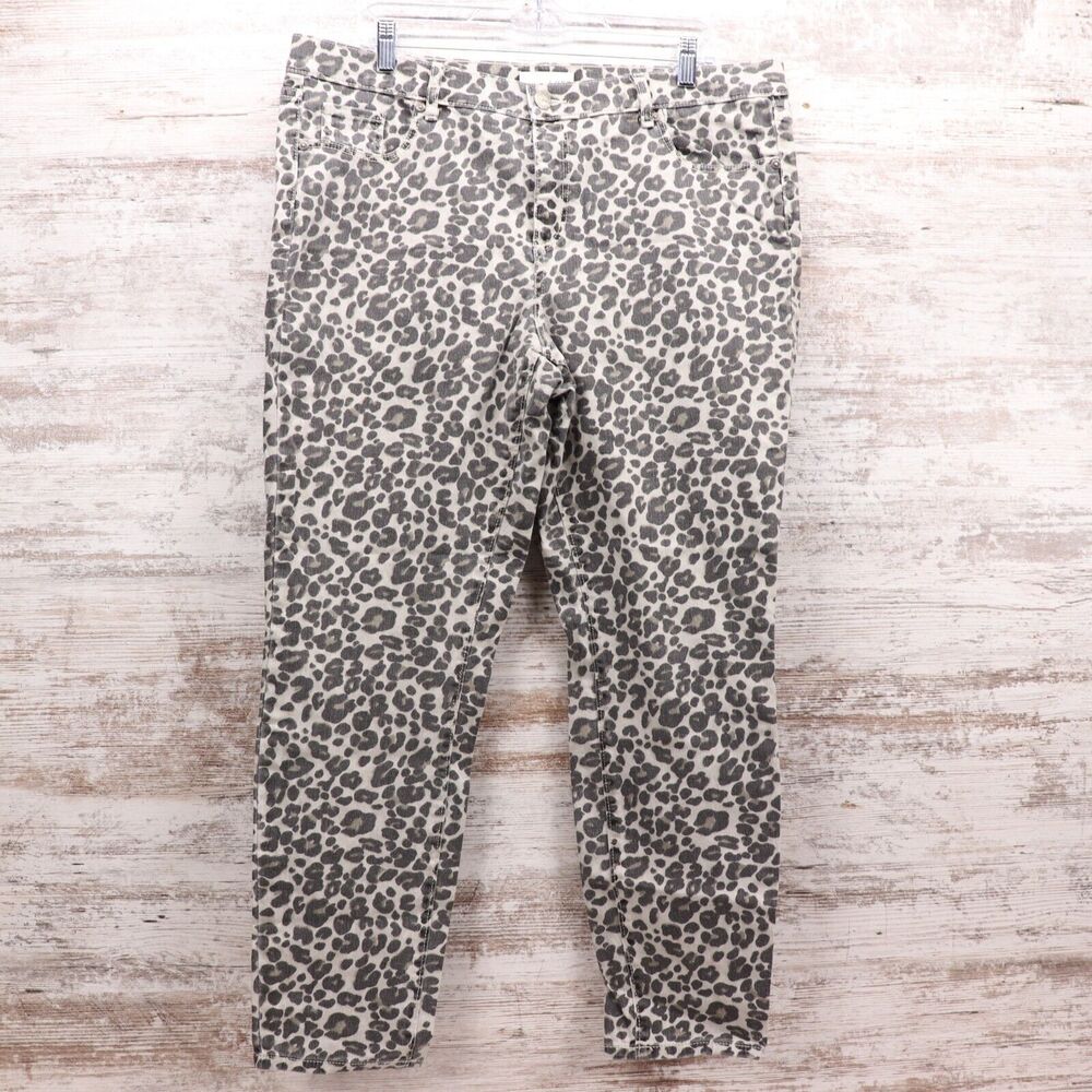 LOFT Gray and White Leopard Print Straight Leg Jeans